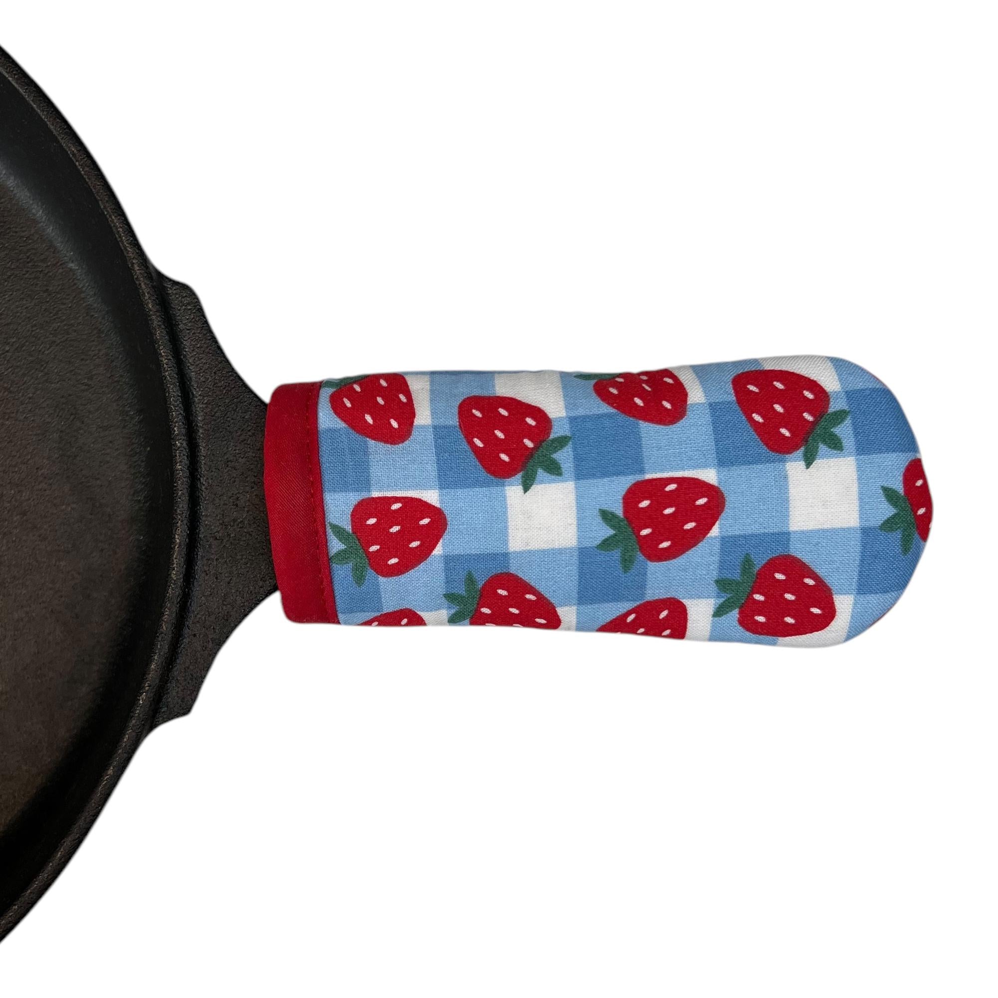 Strawberry Gingham Cast Iron Handle Mitt